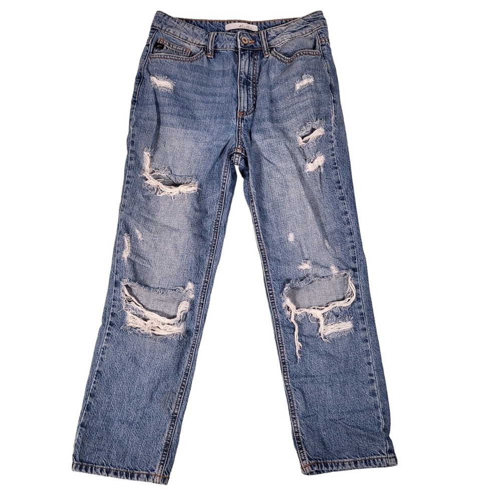 KanCan Jeans Womens 5/26 27x24 Straight Leg Distressed Blue Stretch Denim
